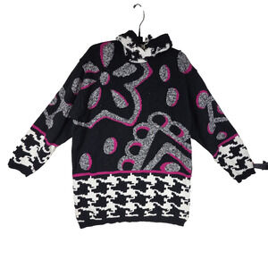 Vtg J B Diffusion Womens Sweater M Black Pink Turtleneck Art To Wear Abstract